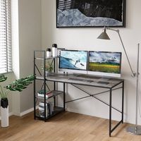 Bestier - Modern Office Desk with Storage Shelf, Headset Hook, and Reversible Bookshelf - 56" wid...