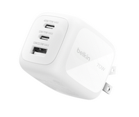 Belkin - 3-Port GaN Wall Charger 70W, USB-C and USB-A ports, charge smartphone, laptop, earbuds, ...