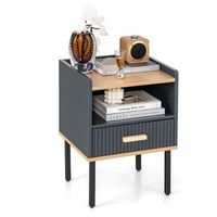 Costway - Nightstand Bedside End Table with Drawer & Open Shelf for Living Room Bedroom Grey - Gr...