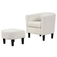 Costway - Barrel Curved Backrest  Chair with Ottoman Footrest, Armrests, and Removable Seat Cushi...