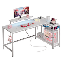 Bestier 58inch L-Shaped Gaming Desk with LED Lights with Power Outlet & Monitor Stand Corner - white