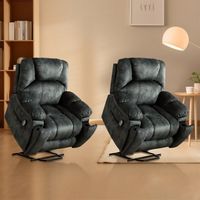 Bestier - Set of 2 40.6 in. W Oversize Power Lift Recliner Chair with Massage and Heating - Light...