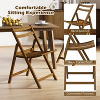 Costway Folding Dining Chair Set of 4 with Rubber Wood Frame Slatted Seat Curved Backrest - Brown - Alternate Views
