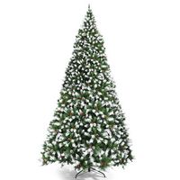 Costway - 9ft Pre-lit Snowy Christmas Tree 2058 Tips with Pine Cones & Red Berries - Green - Alternate Views