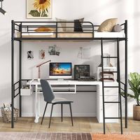 Costway Twin Size Metal Loft Bed Single Loft Bunk Bed with Full-Length Guardrail - Black - Alternate Views