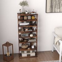 Costway - Patented 7-Tier Double Rows Shoe Rack Vertical Wooden Shoe Storage Organizer - Rustic B... - Alternate Views