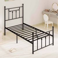 Costway Twin Size Metal Bed Frame with Headboard Under-bed Storage Mattress Foundation - Black - Alternate Views