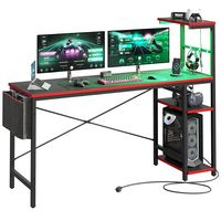 Bestier - 61inch Home Office Gaming Desk with LED Lights - Black - Alternate Views