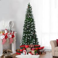 Costway - 7.5ft Snow Flocked Pencil Christmas Tree Hinged Pine Cones - Green/White - Alternate Views