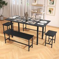 Costway 5 PCS Dining Table Set for 4-6 w/ 2 Benches & 2 Stools Metal Frame Dining Room - Black - Alternate Views