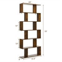 Costway - 6 Tier S-Shaped Bookshelf Storage Display Bookcase Decor Z-Shelf - Coffee - Alternate Views