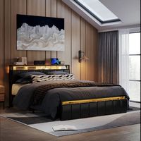Bestier - Gaming Bed Frame Storage Platform Bed with Charging Station Headboard and LED Lights Ki... - Alternate Views