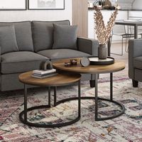 CorLiving - Fort Worth Wood Grain Finish Nesting Coffee Table - Brown - Alternate Views