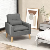 Costway - Mid-Century Modern Linen Accent Chair with Lumbar Pillow - Grey - Alternate Views