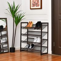 Costway - 4-Tier Shoe Rack Adjustable to Flat Slant Shoe Organizer Holder Stand - Brown - Alternate Views