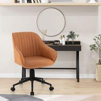 Costway - PU Leather Office Arm Chair with Adjustable Swivel - Brown - Alternate Views