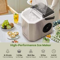 Costway Countertop Ice Maker Portable Ice Making Machine 6-13 Mins 9 Ice 26.5 lbs/24 Hrs Silver -... - Alternate Views