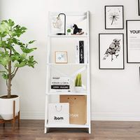 Costway - 4-Tier Ladder Shelf Bookshelf Bookcase Storage Display Plant Leaning Shelf - White - Alternate Views