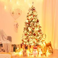 Costway - 6 ft Pre-Lit Premium Snow Flocked Hinged Artificial Christmas Tree with 250 Lights - Gr... - Alternate Views