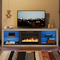 Bestier 70-Inch LED Fireplace TV Stand in White with Tempered Glass Shelves and Open Storage Cabi... - Alternate Views