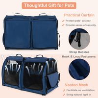 Costway - Portable Pet Carrier Kennel Cat Dog Crate Twin Compartments w/ Mats Litter Box - Navy Blue - Alternate Views