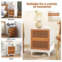 Costway 2 PCS Rattan Nightstand with Storage Wood End Sofa Side Table with 2 drawers Wood Legs - ... - Alternate Views