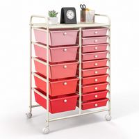 Costway - 15 Drawer Rolling Storage Cart Scrapbook Paper Office School Organizer - Gradient Pink - Alternate Views