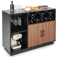 Costway Industrial Wine Bar Cabinet Sideboard Buffet with Glass Holder &  Adjustable Shelf - Blac... - Alternate Views
