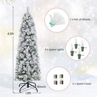 Costway - 4.5 FT Pre-Lit Slim Christmas Tree Flocked Decoration with Pine Needles & Lights - Gree... - Alternate Views