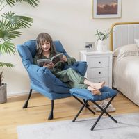 Costway - Lazy Sofa Armchair with Folding Footrest and Storage Pocket - Blue - Alternate Views