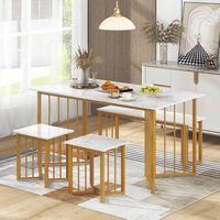 Costway 4 PCS Dining Table Set Kitchen Table w/ Bench & 2 Stools Wing-shaped Metal Legs - White a... - Alternate Views