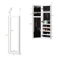 Costway - Wall Door Mounted Mirrored Jewelry Cabinet Organizer Storage w/LED Light - White - Alternate Views