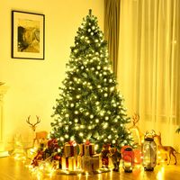 Costway - 7.5Ft Pre-Lit Hinged PVC Christmas Tree 400 LED Lights New - Green - Alternate Views