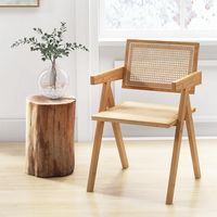 Costway Set of 4 Rattan Accent Chairs Mid Century Dining Armchair Bamboo Frame Kitchen - Natural - Alternate Views