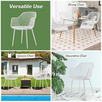 Costway - Dining Chair Set of 4 Plastic Shell Hollow with Metal Legs - White - Alternate Views