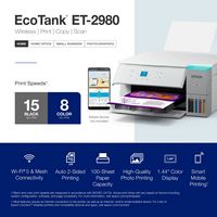 Epson EcoTank ET-2980 Wireless All-in-One Color Supertank Inkjet Printer - White - Alternate Views