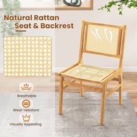 Costway 2 PCS Rattan Dining Chair with Cane Woven Backrest & Seat & Teak Wood Frame - Natural - Alternate Views