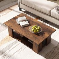 Costway Coffee Table 2-Tier Modern Center Cocktail Table with Storage Shelf for Living Room - Brown - Alternate Views