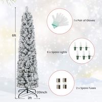 Costway - 6 FT Pre-Lit Slim Christmas Tree Flocked Decoration with Pine Needles & Lights - Green ... - Alternate Views