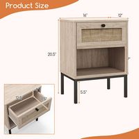 Costway - Rattan Nightstand Boho End Table with Drawer & Open Shelf for Living Room - Oak - Alternate Views