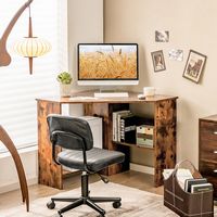 Costway - Corner Triangle Writing Desk with Storage Shelf - Rustic Brown - Alternate Views