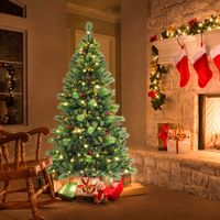 Costway - 6FT Pre-Lit Artificial Christmas Tree 9 Lighting Modes with 300 LED Lights & Timer - Green - Alternate Views