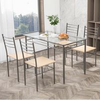 Costway 5 Piece Dining Set Table and 4 Chairs Glass Top Kitchen Breakfast Furniture Brown - Brown... - Alternate Views