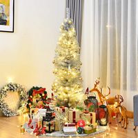 Costway - 6FT Tinsel Tree Unlit Slim Pencil Christmas Tree Metal - Silver - Alternate Views