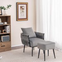 Costway - Modern Dutch Velvet Accent Chair and Ottoman Set - Gray - Alternate Views