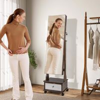 Costway - Jewelry Cabinet Armoire Full-Length Mirror Lockable with 3-Color LED Lights - Coffee - Alternate Views