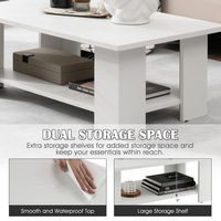 Costway Coffee Table 2-Tier Modern Center Cocktail Table W/Storage Shelf for Living Room - White - Alternate Views
