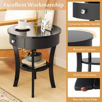 Costway 2-tier Side End Sofa Table Round Nightstand for Bedroom Living Room - Black - Alternate Views