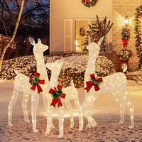 Costway - 3 PCS Pre-lit Christmas Reindeer Family 3D Lighted Glitter Deer Decoration - White - Alternate Views