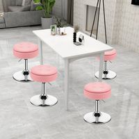 Costway Set of 2 Adjustable Metal Vanity Stool 360° Swivel Storage Makeup Chair with  Tray - Pink - Alternate Views